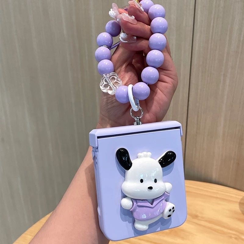 Ốp Z Flip5 - Z Flip4 - Z Flip3 - Flip5 5G giá đỡ / pop cún tai dài charm mây kèm dây hạt và thanh bảo vệ bản lề