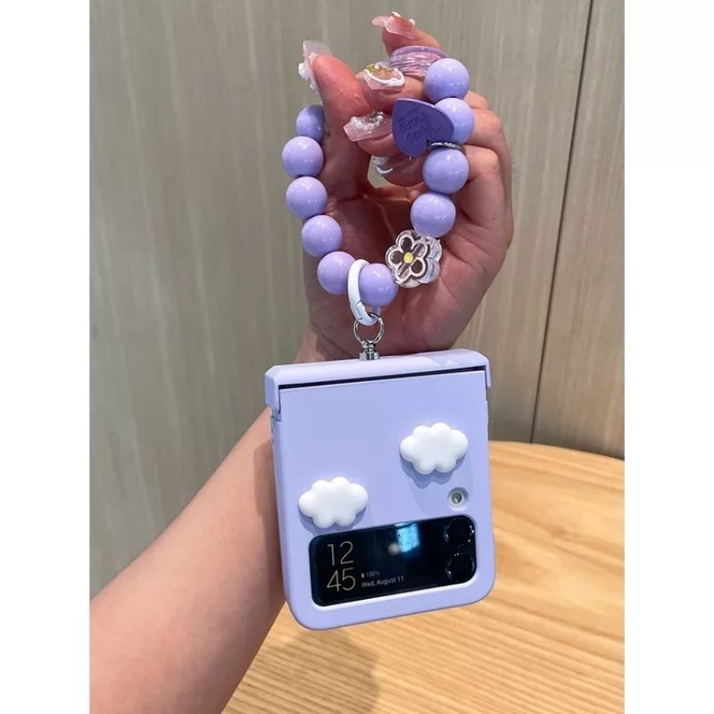 Ốp Z Flip5 - Z Flip4 - Z Flip3 - Flip5 5G giá đỡ / pop cún tai dài charm mây kèm dây hạt và thanh bảo vệ bản lề