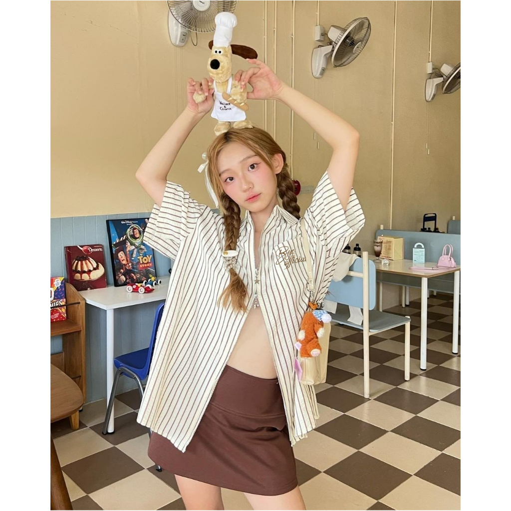 Áo Sơ Mi Cộc Tay Form Rộng Trẻ Trung Hoạ Tiết Kẻ Khoá Trái Tim 𝘽𝙮𝙘𝙖𝙢𝙘𝙖𝙢