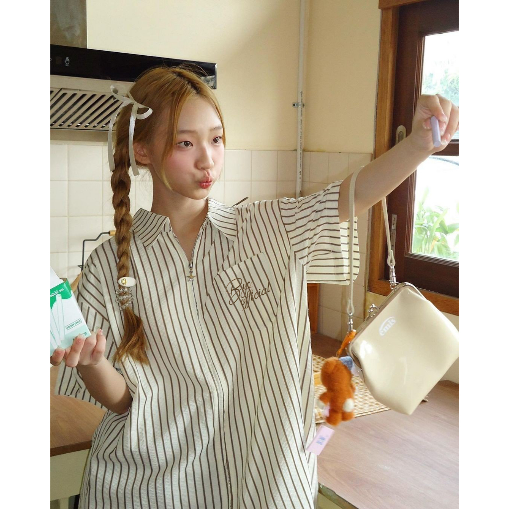 Áo Sơ Mi Cộc Tay Form Rộng Trẻ Trung Hoạ Tiết Kẻ Khoá Trái Tim 𝘽𝙮𝙘𝙖𝙢𝙘𝙖𝙢