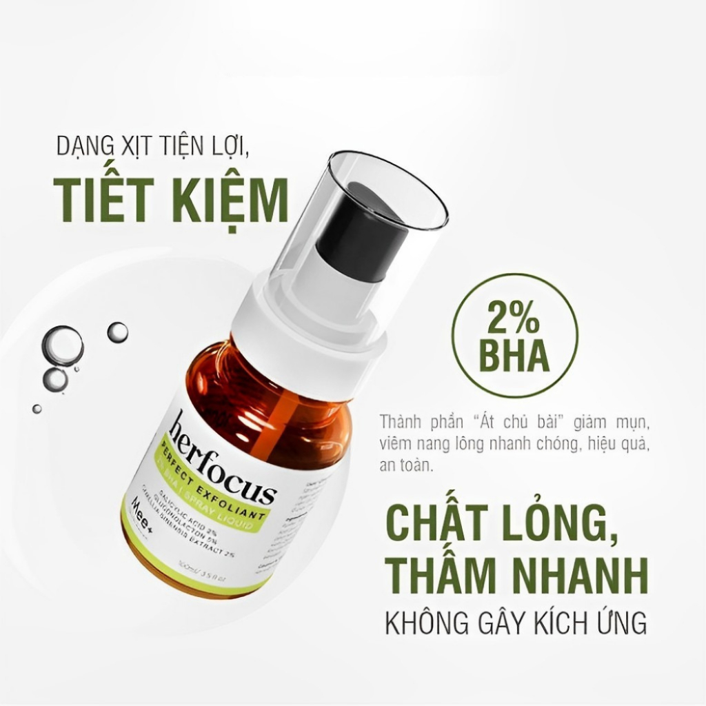 Xịt Viêm Nang Lông HERFOCUS + Sữa Tắm Viêm Nang Lông HERFOCUS + Kem Mờ Thâm Phục Hồi Viêm Lỗ Chân Lông Mee Natural BHA