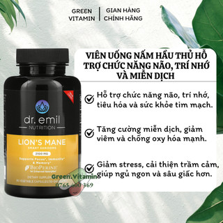 Viên uống nấm hầu thủ hỗ trợ chức năng não, trí nhớ và miễn dịch Dr. emil Nutrition Lion's Mane 2100mg 90 viên