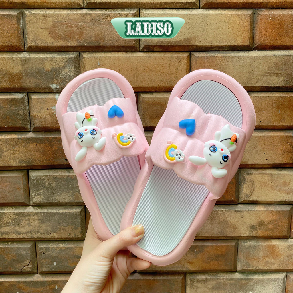 Dép quai ngang LADISO quai nhún đế bánh mì dày 3cm sticker hoạt hình siêu đáng yêu cho các nàng  -  TT535