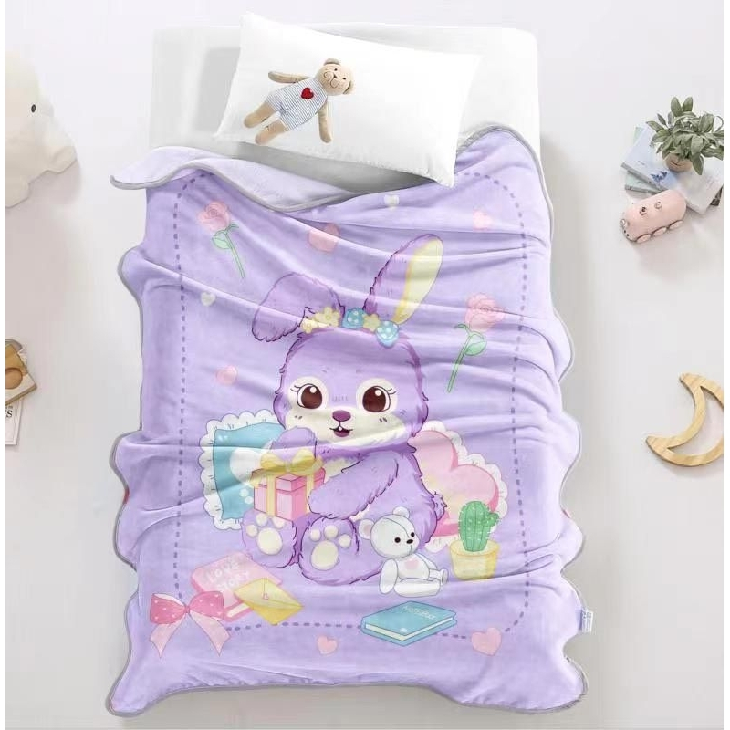 Chăn lông tuyết in hình 2 mặt cho bé 100*140cm Mềm cho bé đi học, chăn văn phòng