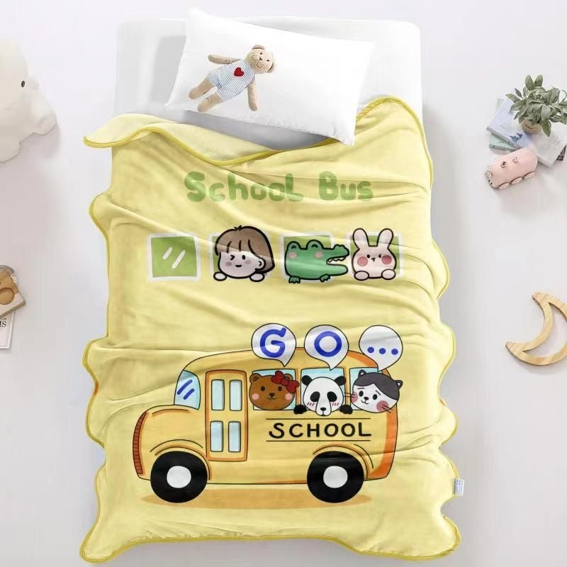 Chăn lông tuyết in hình 2 mặt cho bé 100*140cm Mềm cho bé đi học, chăn văn phòng