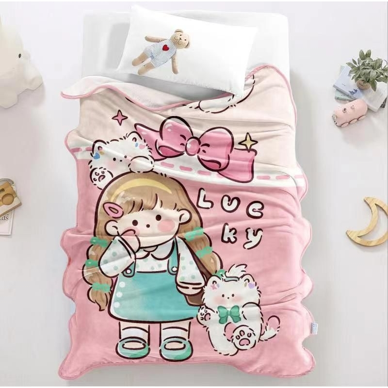 Chăn lông tuyết in hình 2 mặt cho bé 100*140cm Mềm cho bé đi học, chăn văn phòng