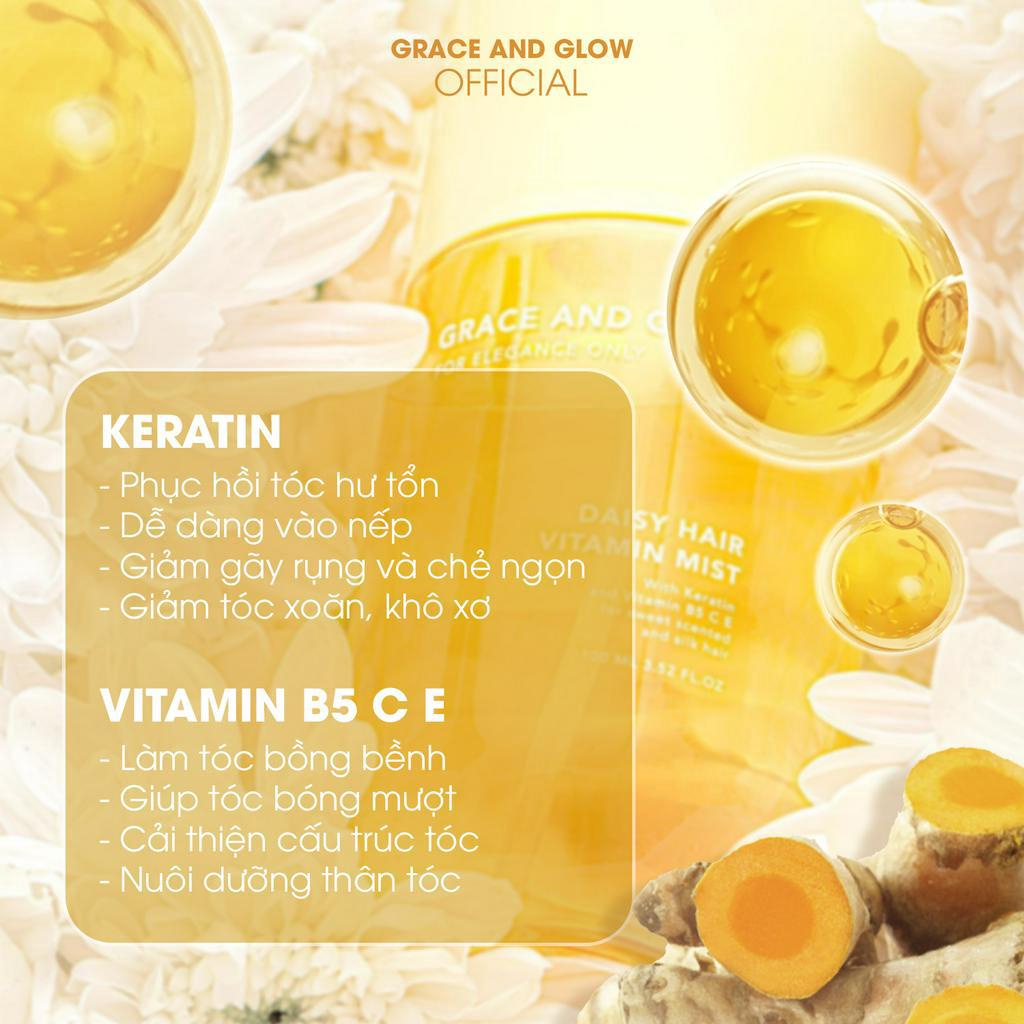 Xịt dưỡng tóc Grace & Glow Daisy Hair Vitamin Mist Xịt dưỡng tóc hương nước hoa với Keratin chống xơ rối