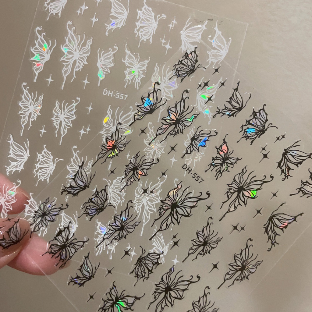 Sticker Nail 3D | Bướm Trắng Đen Hologram Mới 2023 | Trang Trí Móng Tay DH-557