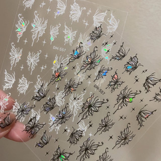 Sticker nail 3d | bướm trắng đen hologram mới 2023 | trang trí móng tay dh-557