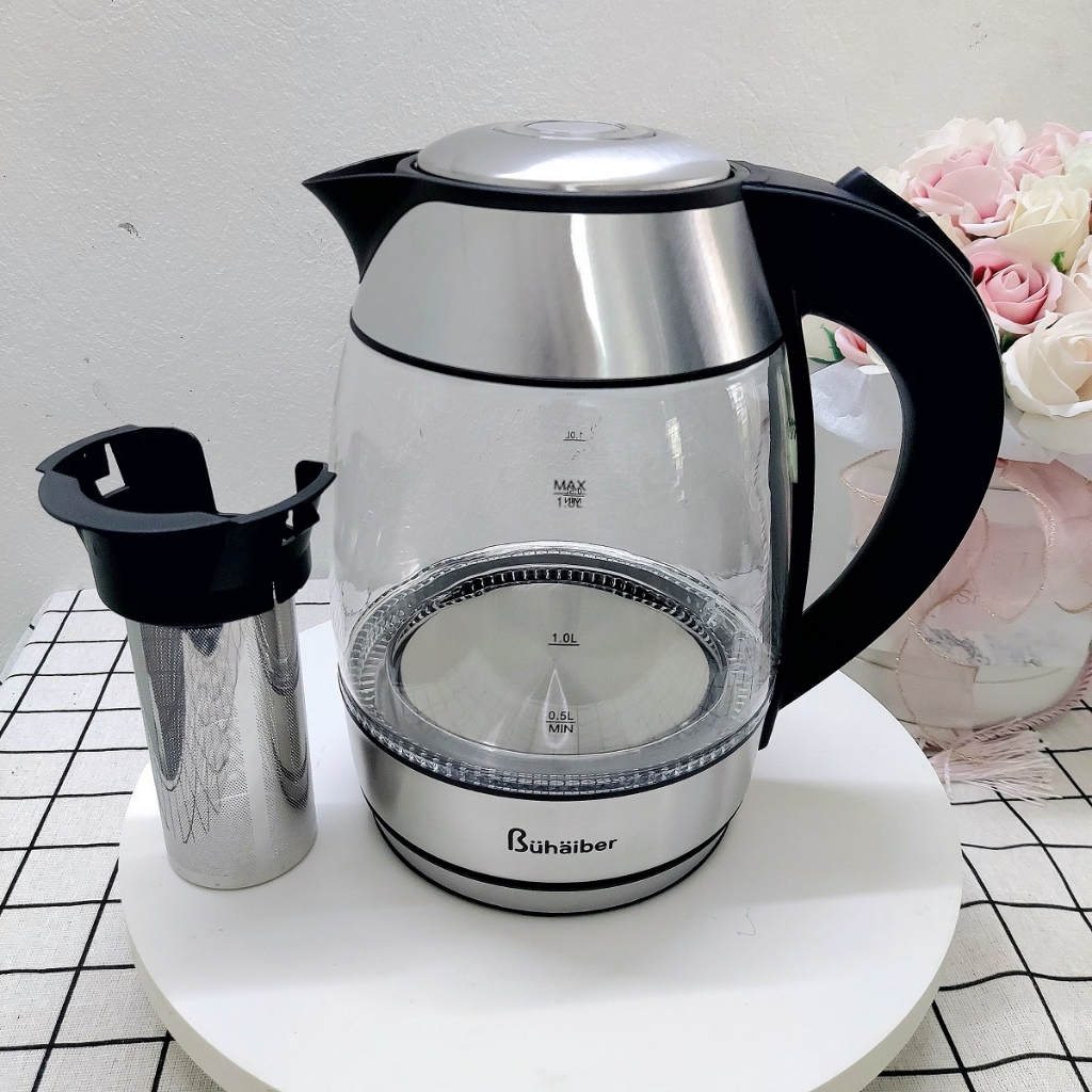 Ấm Siêu Tốc Bình Siêu Tốc Thủy Tinh Bühäiber BHB0802 - 1.8L, Hàng Chính Hãng Bảo Hành 12 Tháng