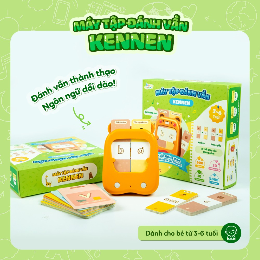 Máy đánh vần Kennen - Tập đánh vần Tiếng Việt cho bé kèm thẻ Flashcard, Chính hãng bảo hành 6 tháng