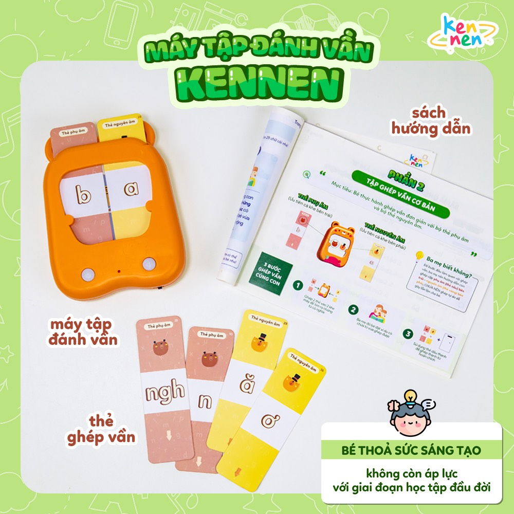 Máy đánh vần Kennen - Tập đánh vần Tiếng Việt cho bé kèm thẻ Flashcard, Chính hãng bảo hành 6 tháng