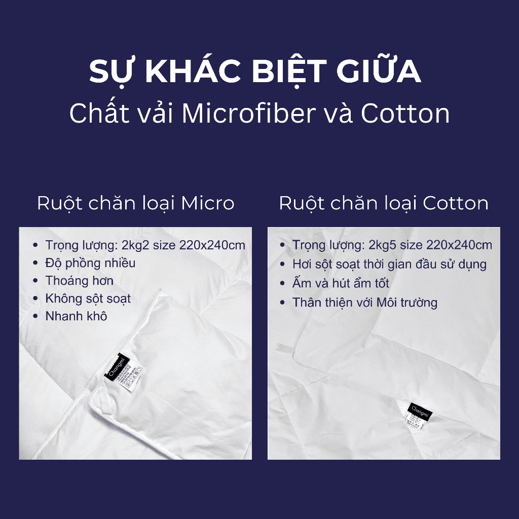 Ruột chăn lông vũ nhân tạo Microfiber Changmi Bedding cực êm, giữ nhiệt tốt. Tiêu chuẩn khách sạn 5 sao