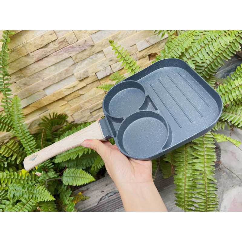 Chảo đá 3 ngăn chiên trứng dùng bếp từ