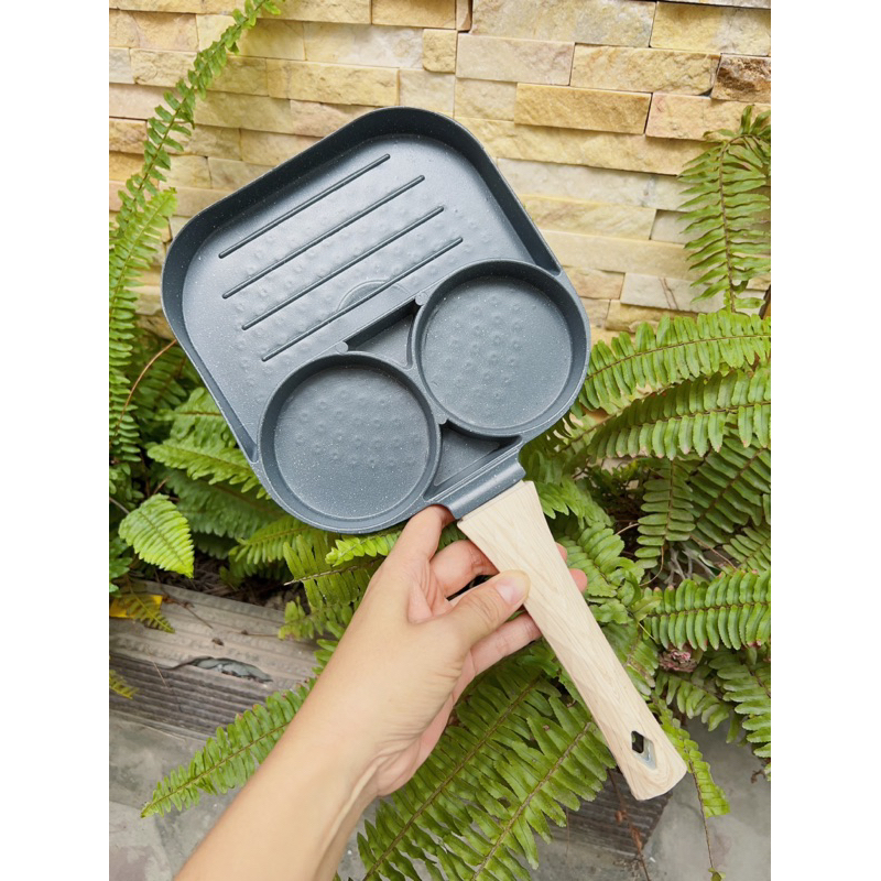 Chảo đá 3 ngăn chiên trứng dùng bếp từ