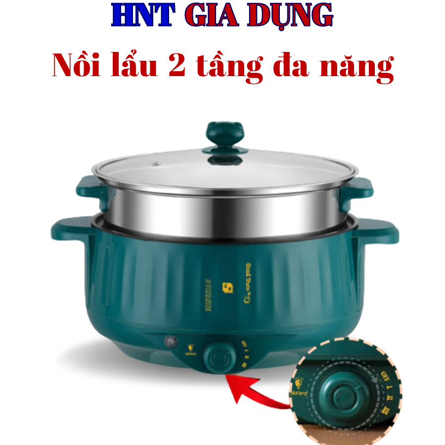 Nồi Lẩu Cắm Điện 2 Tầng Đa Năng Hnt Gia Dụng Công Xuất 1000W Làm Nóng Nhanh (Tặng Kèm Giá Hấp Và Nắp Đậy Size28Cm