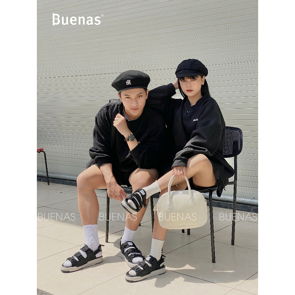 Giày sandal nam nữ unisex đi học quai ngang Buenas Sport 6879 đế cao 3 phân