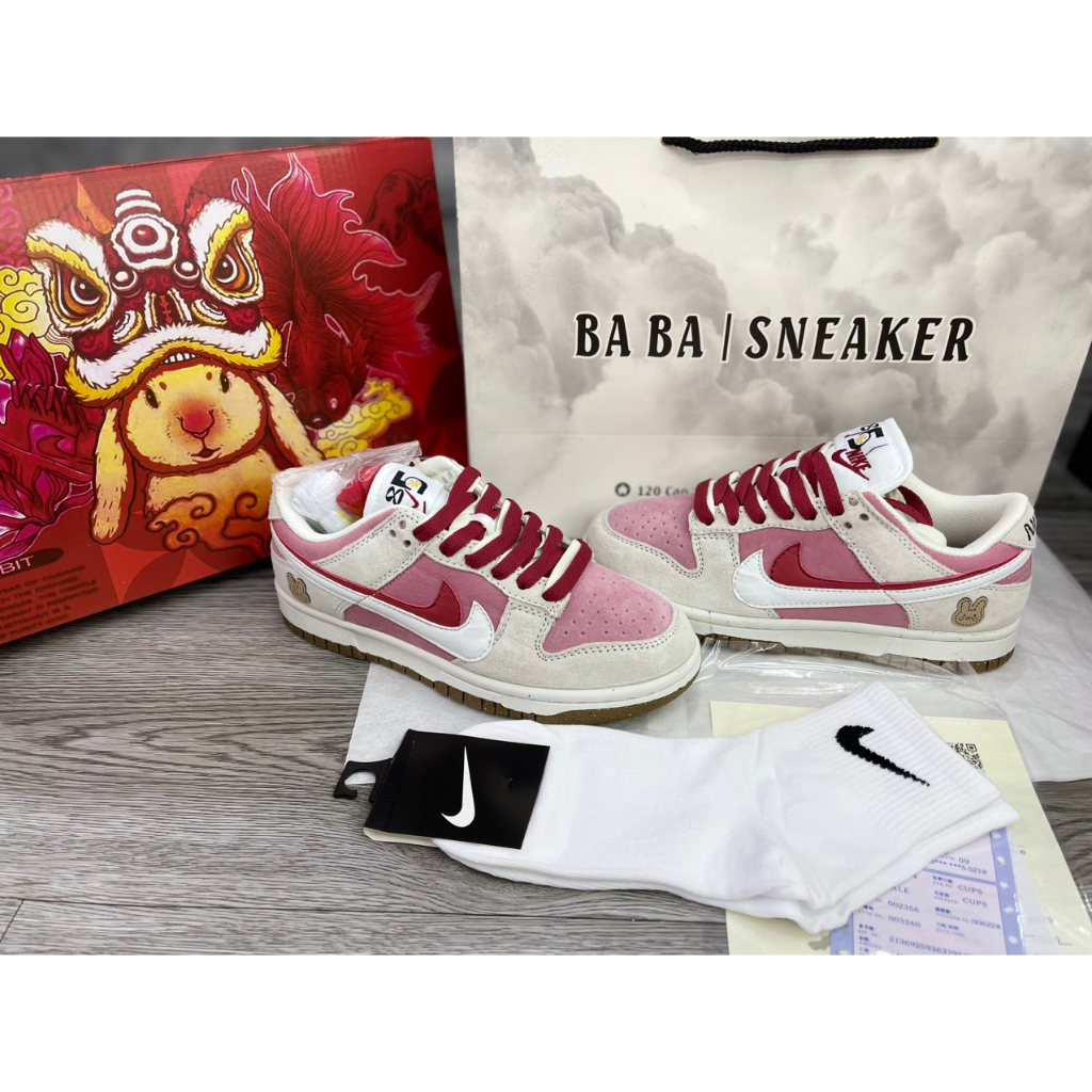 Giày Cao Cấp Thể Thảo Sneaker Ni/ke SB Dunk Low SE Double Swoosh Sail Red Pink SIêu Xinh Ảnh Thật + freeship + Tặng Tất