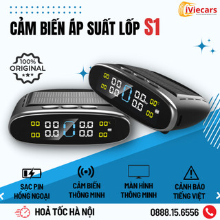 Cảm biến áp suất lốp ô tô Iviecars van ngoài S1 chính hãng cảnh báo giọng nói, sạc năng lượng mặt trời màn hình LCD