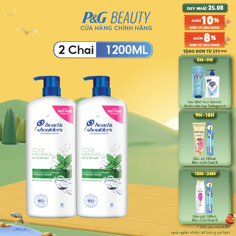 Combo 2 Dầu Gội HEAD & SHOULDERS Chai 1200ML Hương Bạc Hà