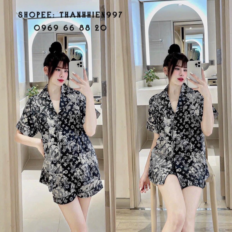 ❤️Hàng QC❤️Pijama Cộc Đùi Dozzira Xanh xịn_Thanhhien997_lụa satin cao cấp, form xuông A11125.
