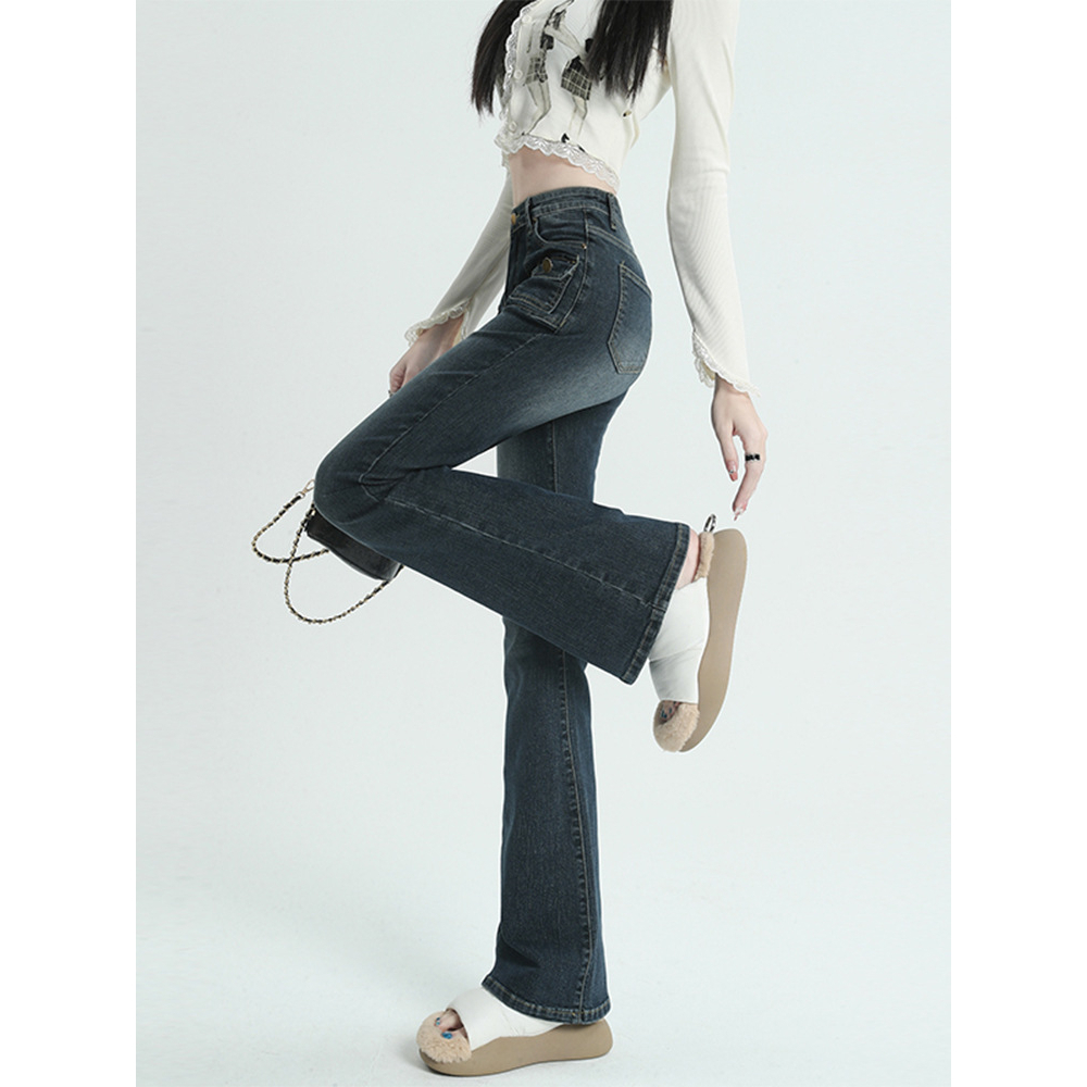 Quần jean ống loe túi hộp 2 bên cho nữ cạp cao hot 2023