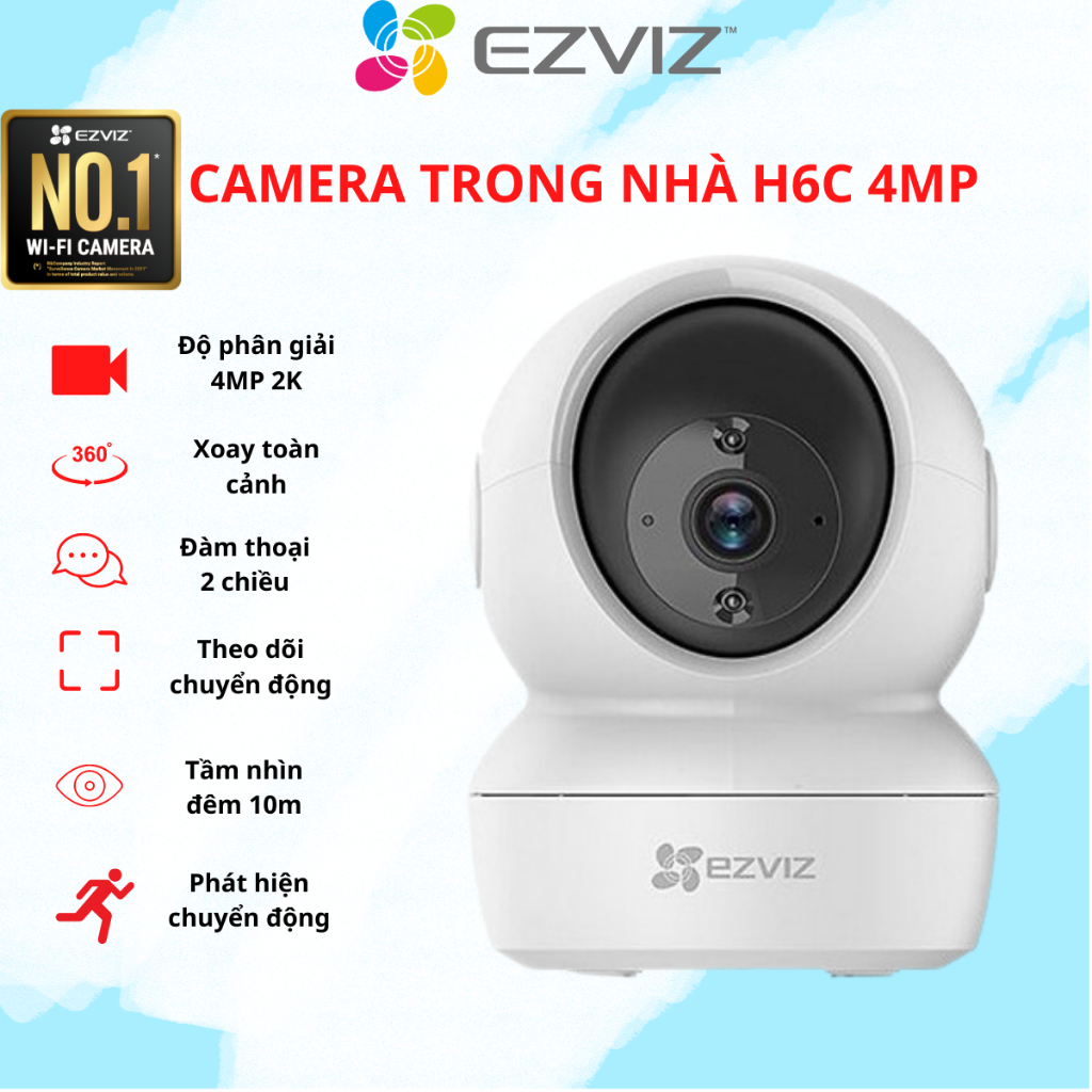 Camera WIFI trong nhà xoay 360, đàm thoại 2 chiều Ezviz H6C 1080P/4MP 2K hàng chính hãng