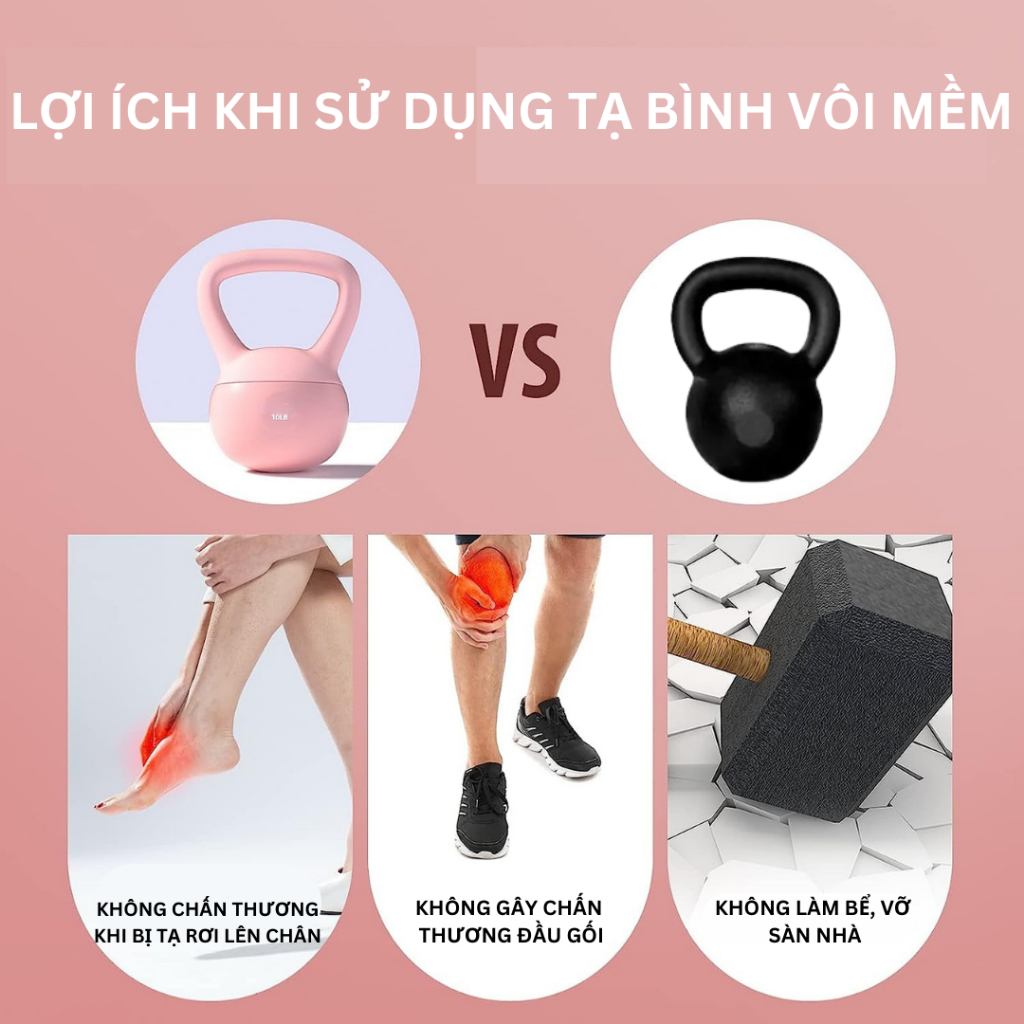 Tạ bình vôi mềm Reefit Sport chất liệu cao su màu pastel siêu xinh dành cho nữ trọng lượng 2kg - 5kg