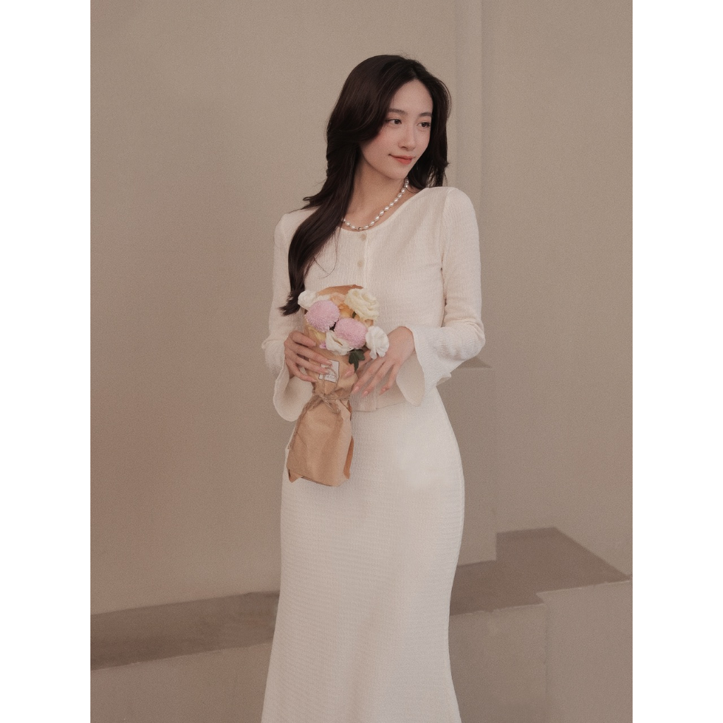 THE19CLUB - Combo giá hời set dệt kim áo dài tay cổ V & chân váy đuôi cá dáng dài - KATY CARDIGAN & JESSI SKIRT