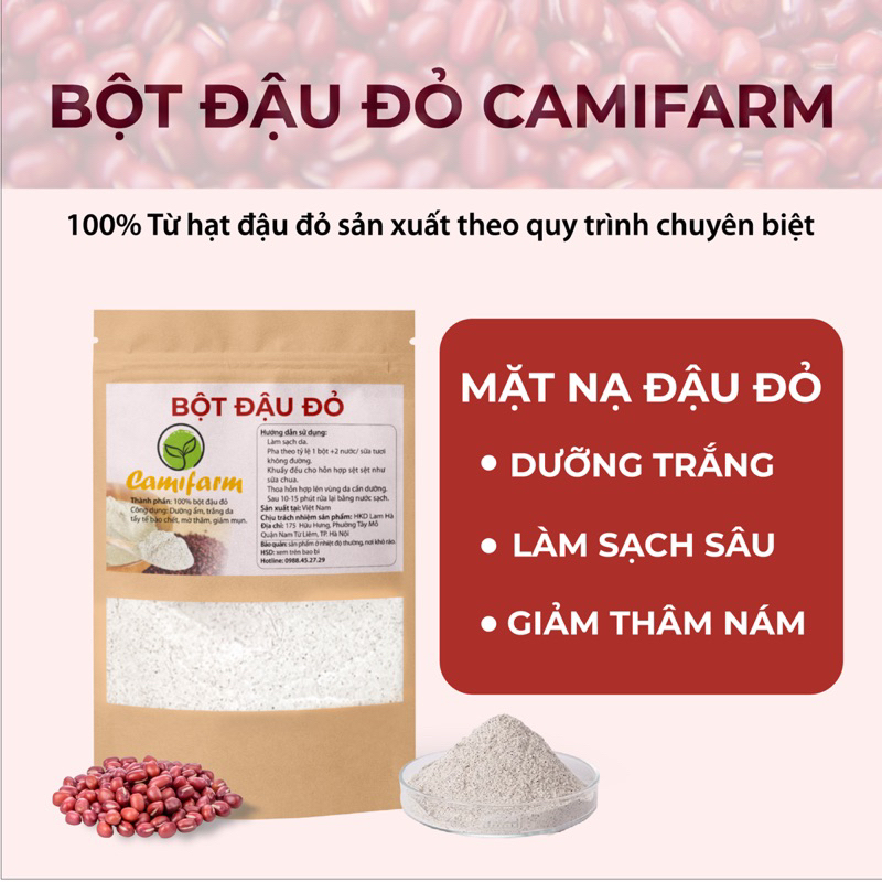 Bột đậu đỏ nguyên chất Camifarm đắp mặt, tẩy da chết body 50g