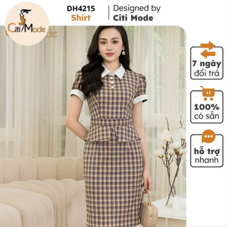 Đầm công sở CITI MODE FASHION thiết kế dáng ôm kẻ cổ đức DH4215