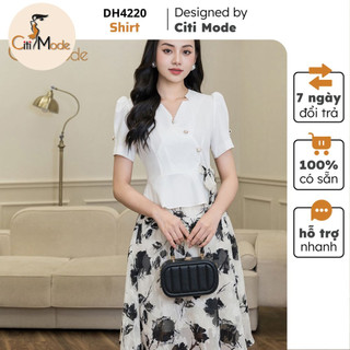 Đầm công sở CITI MODE FASHION thiết kế dáng xoè trắng phối chân hoa voan DH4220
