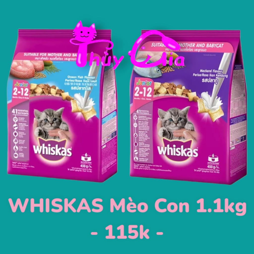 WHISKAS Thức ăn cho mèo con dạng hạt vị cá biển & sữa 1.1kg