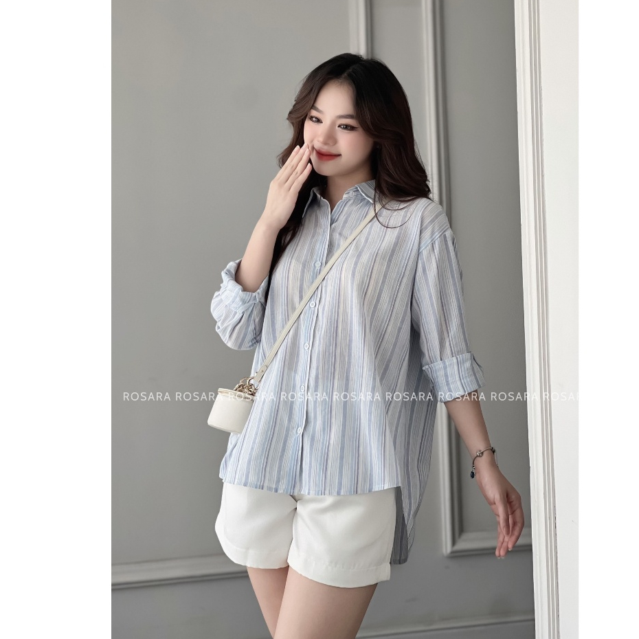 Áo Sơ Mi Nữ Kẻ Sọc Viền Dài Tay Thời Trang Nữ Rosara SM209
