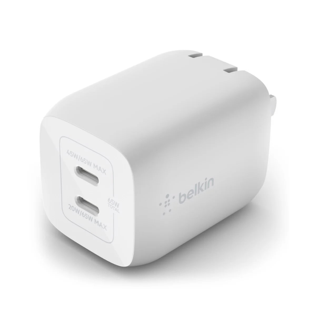 Củ Sạc Nhanh BELKIN 2 Cổng USB-C 65W PD 3.0 PPS GaN White (WCH013) - Hàng Chính Hãng