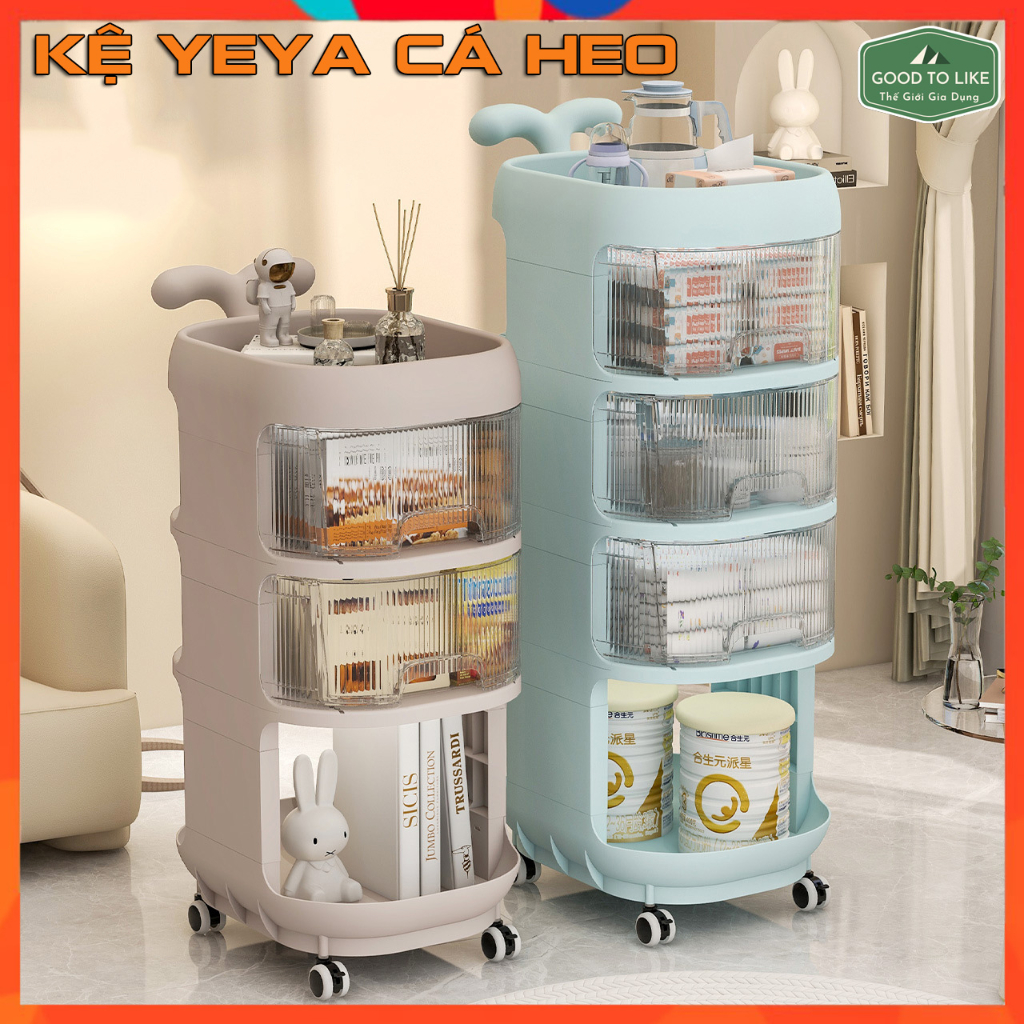 Kệ Để Đồ Sơ Sinh 4 Tầng YEYA Hình Cá Heo Có Ngăn Kéo Trong Suốt,Bánh Xe Đẩy Tiện Lợi.Kệ Để Đồ Đa Năng Phong Cách Châu Âu