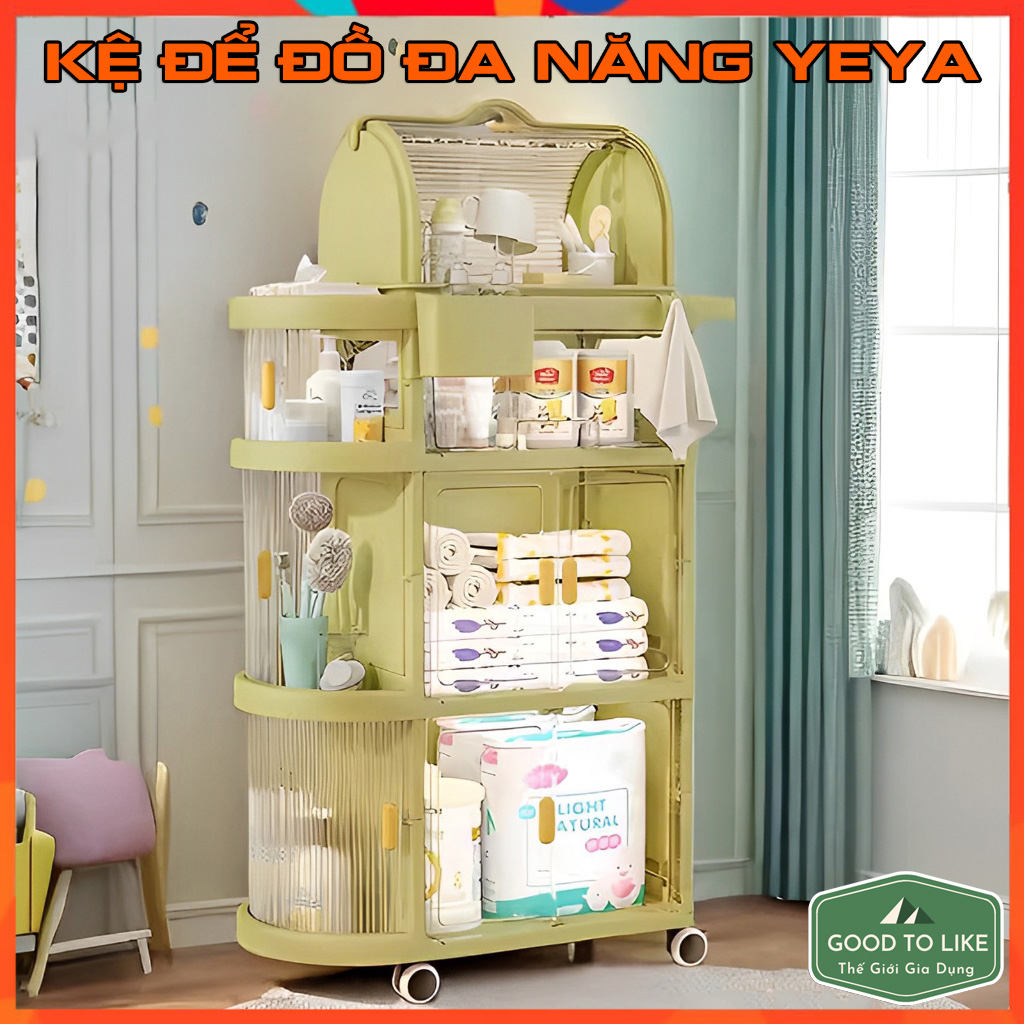 Kệ Để Đồ Sơ Sinh 4 Tầng YEYA Có Ngăn Kéo Trong Suốt,Bánh Xe Đẩy Tiện Lợi,Kệ Để Đồ Đa Năng Gấp Gọn Phong Cách Châu Âu