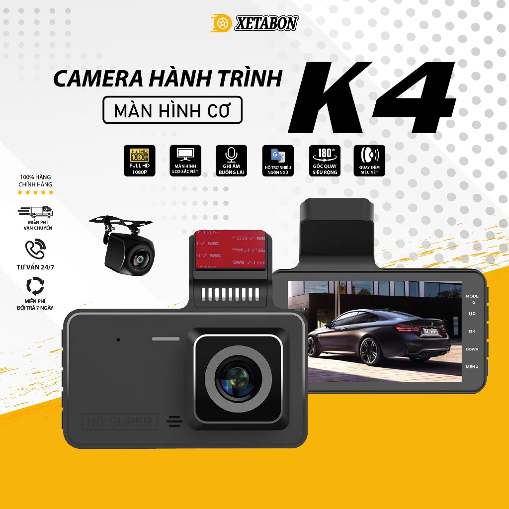 Camera hành trình ô tô K4 XETABON, màn hình cơ HD, quay đêm rõ nét, chống rung tự động Bảo Hành 12 Tháng | BigBuy360 - bigbuy360.vn