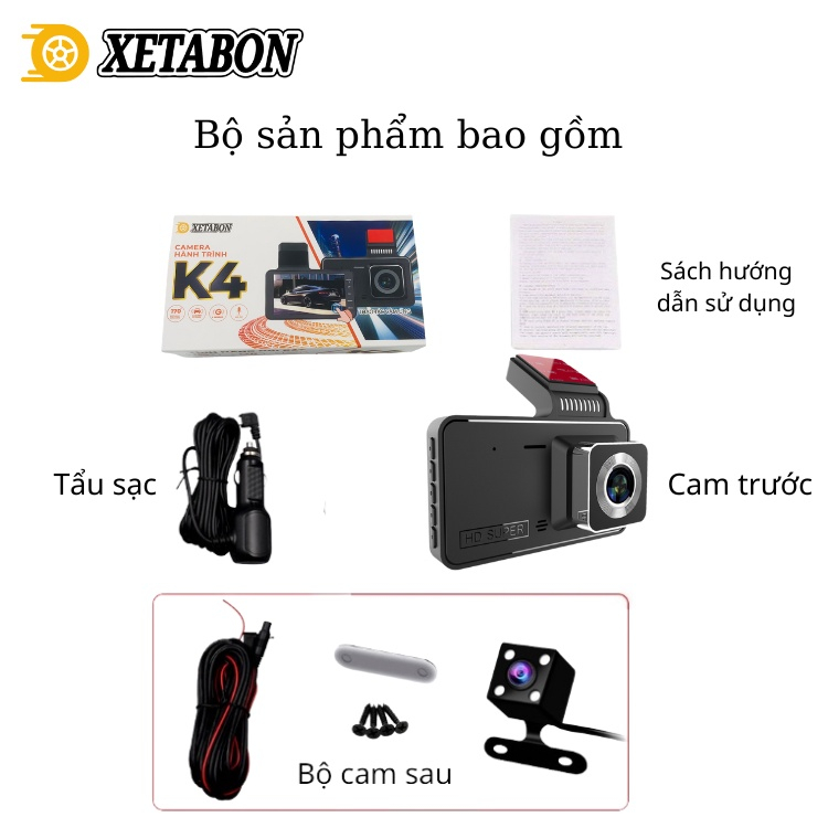 Camera hành trình ô tô K4 XETABON, màn hình cơ HD, quay đêm rõ nét, chống rung tự động Bảo Hành 12 Tháng | BigBuy360 - bigbuy360.vn