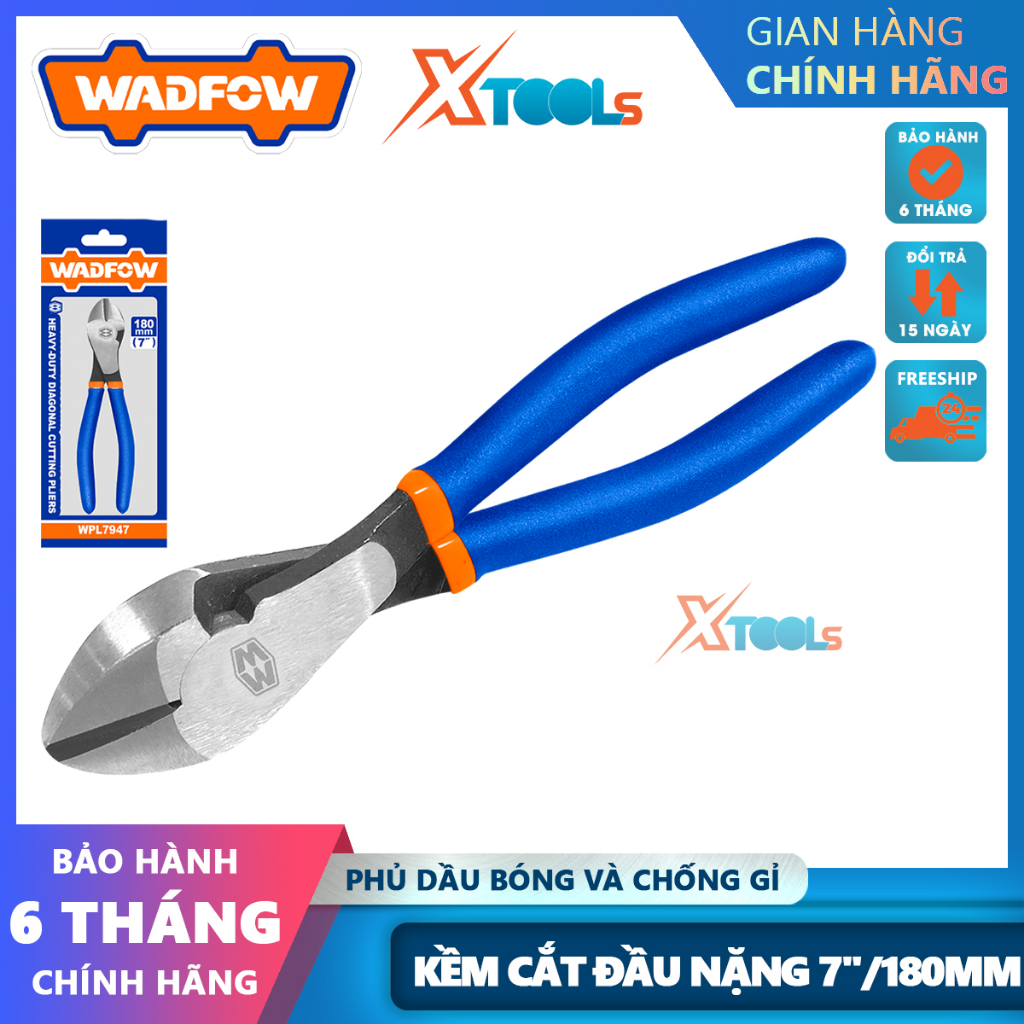 Kềm cắt đầu nặng 7"/180mm WADFOW WPL7947 kích thước 7"/180mm phủ lớp dầu bóng và chống gỉ sử dụng tay cầm bằng nhựa - ch