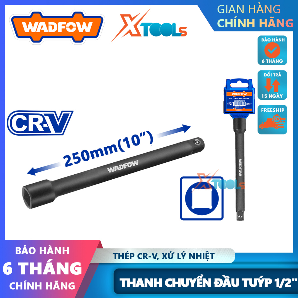 Thanh chuyển đầu tuýp 1/2" 250mm WADFOW WMS5210, thanh mở rộng 1/2 inch, đầu 1/2 inch, chiều dài 250mm dùng chất liệu Th