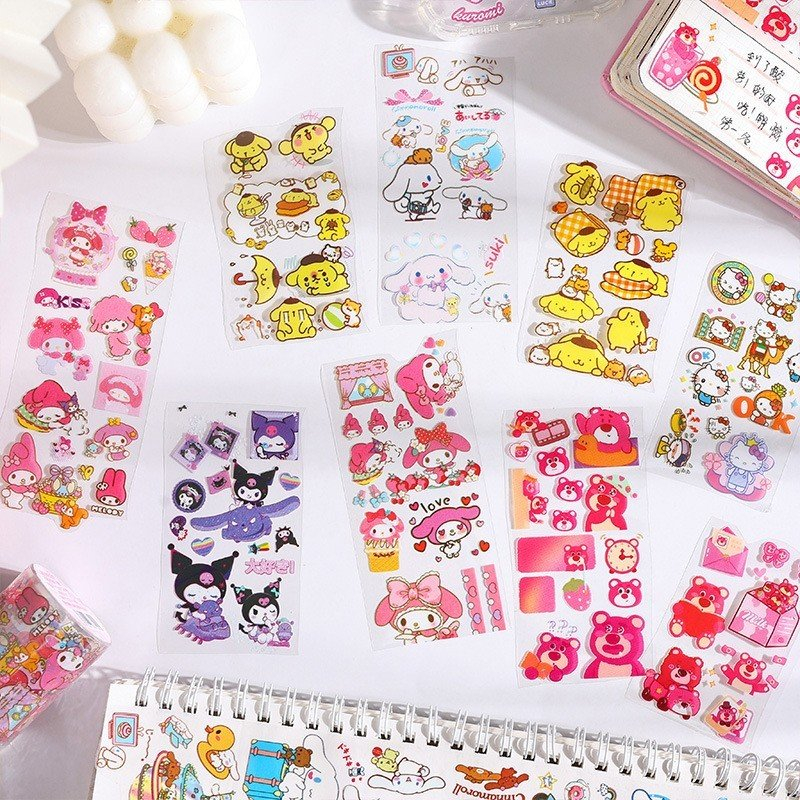Sticker cuộn Sanrio hình dán trang trí sổ,toploader bút, kệ..Kuromi, Cinnamoroll,Purin,Pochacco, Melody,Kitty (2