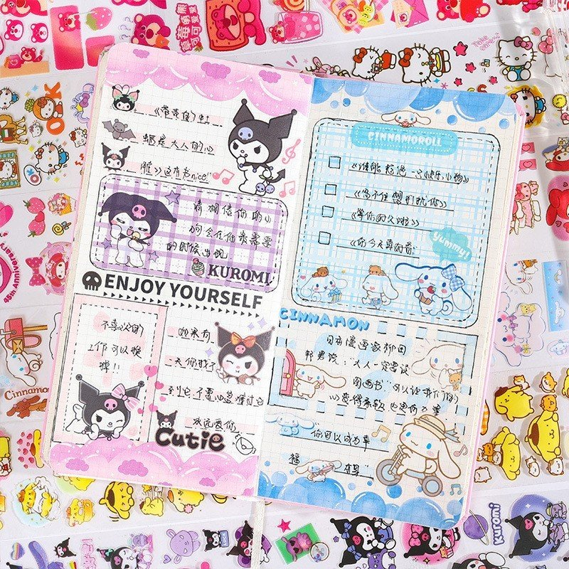 Sticker cuộn Sanrio hình dán trang trí sổ,toploader bút, kệ..Kuromi, Cinnamoroll,Purin,Pochacco, Melody,Kitty (2