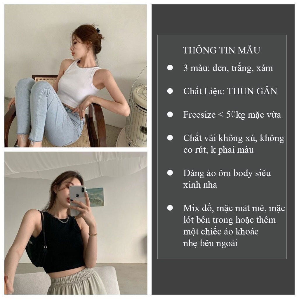 Áo ba lỗ nữ, áo croptop sát nách nữ kiểu ôm body tank top vải cotton co giãn tốt, mặc đi chơi, đi biển