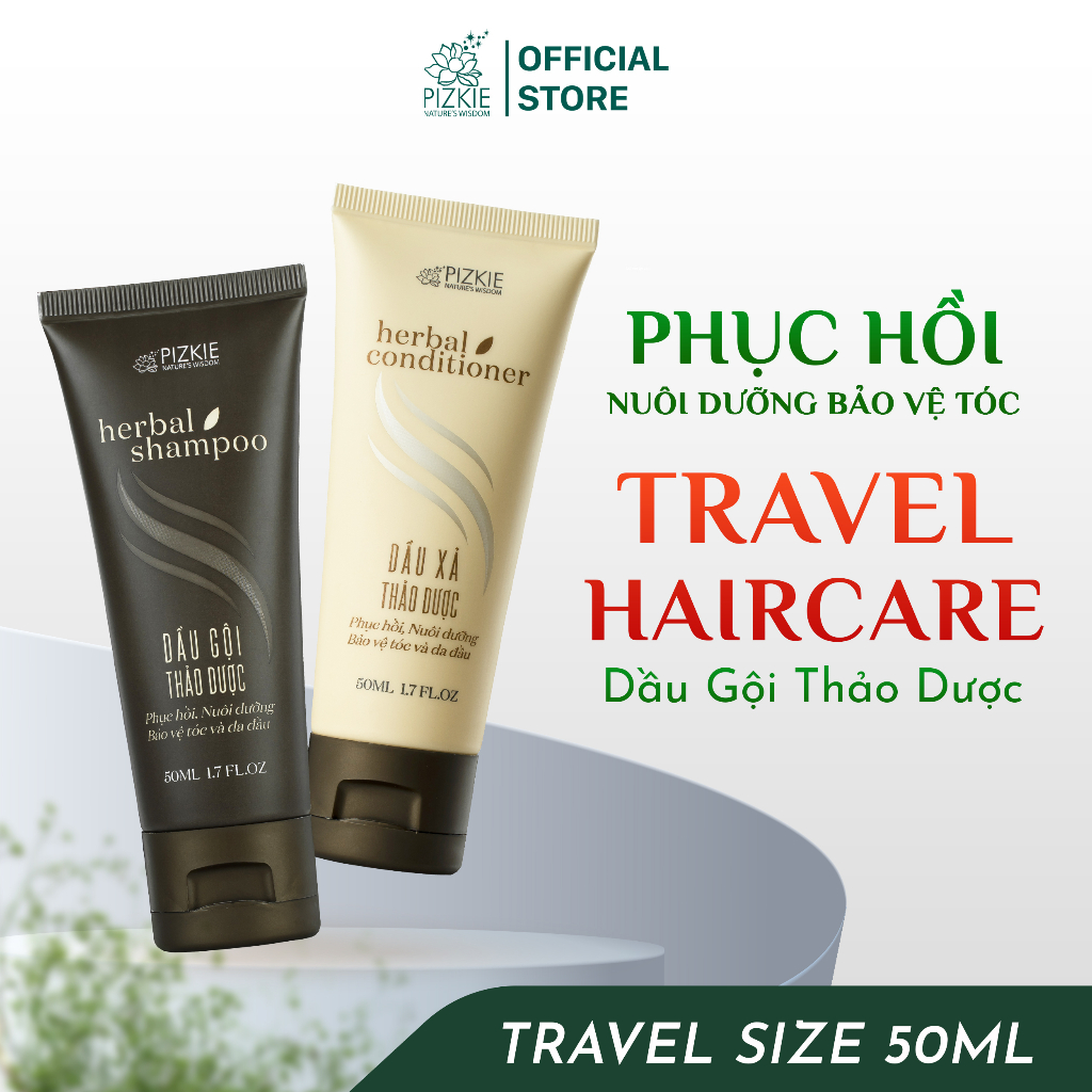 COMBO Dầu Gội, Dầu Xả PIZKIE ( 50ml ) Thảo Dược HERBAL SHAMPOO & HERBAL_CONDITIONER  Phục Hồi Bảo Vệ Da Đầu| 2 Chai 50ml