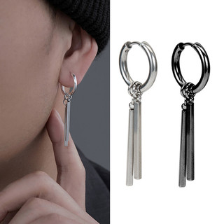 Khuyên tai thép titan nam kẹp và sỏ lỗ tai, bông tai 2 thanh đôi hình chữ nhật cực chất (1 chiếc)