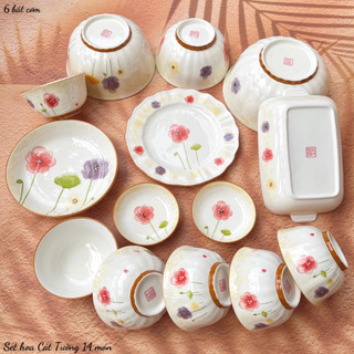 Bộ chén dĩa sứ full bộ - bộ bát đĩa hoa cát tường - bát ăn cơm - tô sứ - đẹp - sang trọng