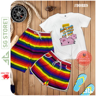 Đồng phục đi biển gia đình cặp đôi nam nữ hội nhóm nguyên bộ gồm áo thun và quần short nổi bật DDB89
