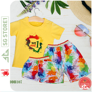 Đồ đi biển nhóm hoặc cặp đôi gia đình set gồm áo thun màu vàng và quần họa tiết nổi bật DDB107