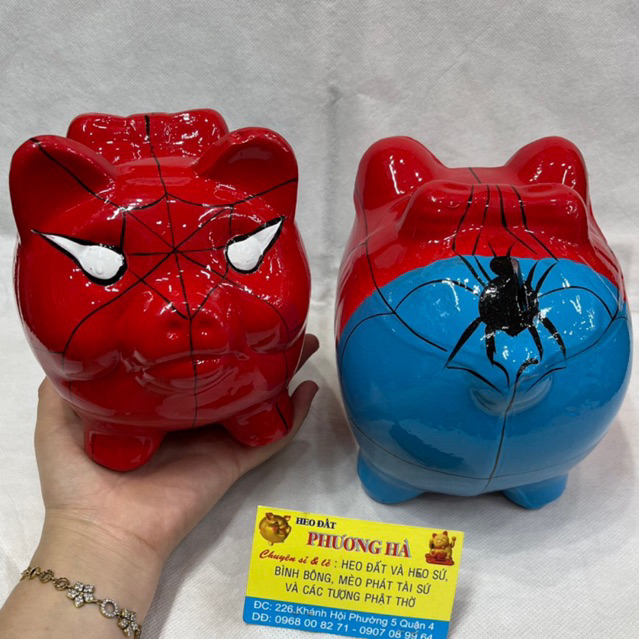 Heo Đất Tiết Kiệm Sơn Phủ Bóng Spider Man Màu Xanh Đỏ Size Nhỏ 16cm * 15cm (hàng bóng đẹp)
